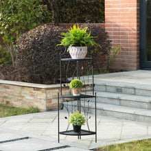 Load image into Gallery viewer, 44.75"H 3-Tiered Black Metal Corner Shelf Plant Stand