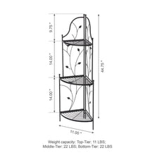 Load image into Gallery viewer, 44.75"H 3-Tiered Black Metal Corner Shelf Plant Stand
