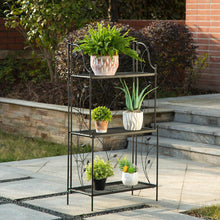 Load image into Gallery viewer, 44.75"H Rectangular 3-Tiered Black Metal Shelf Plant Stand