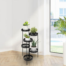 Load image into Gallery viewer, 32"H Foldable 6-Tiered Round Black Metal Plant Stand