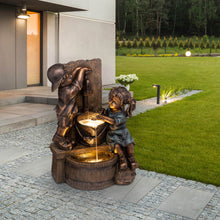 Load image into Gallery viewer, 25.5"H Polyresin Boy and Girl Sculptural Outdoor Fountain With Pump and LED Lights