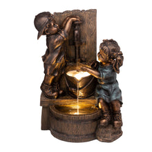 Load image into Gallery viewer, 25.5"H Polyresin Boy and Girl Sculptural Outdoor Fountain With Pump and LED Lights