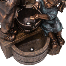 Load image into Gallery viewer, 25.5"H Polyresin Boy and Girl Sculptural Outdoor Fountain With Pump and LED Lights