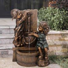 Load image into Gallery viewer, 25.5"H Polyresin Boy and Girl Sculptural Outdoor Fountain With Pump and LED Lights