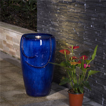 Load image into Gallery viewer, 20.5"H Cobalt Blue Ceramic Pot Fountain with Pump and LED Light