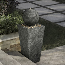 Load image into Gallery viewer, 31.69"H Polyresin Rippling Floating Sphere Pedestal Outdoor Fountain With Pump & LED Light