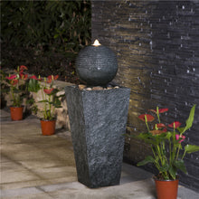 Load image into Gallery viewer, 31.69"H Polyresin Rippling Floating Sphere Pedestal Outdoor Fountain With Pump & LED Light