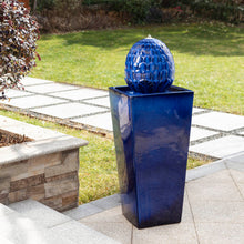Load image into Gallery viewer, 35.75"H Oversized Cobalt Blue Artichoke Pedestal Ceramic Fountain with Pump and LED Light
