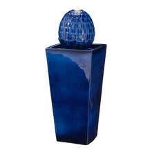 Load image into Gallery viewer, 35.75"H Oversized Cobalt Blue Artichoke Pedestal Ceramic Fountain with Pump and LED Light