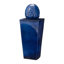 Load image into Gallery viewer, 35.75"H Oversized Cobalt Blue Artichoke Pedestal Ceramic Fountain with Pump and LED Light