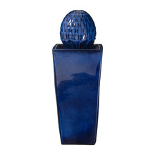Load image into Gallery viewer, 35.75"H Oversized Cobalt Blue Artichoke Pedestal Ceramic Fountain with Pump and LED Light