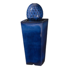 Load image into Gallery viewer, 35.75"H Oversized Cobalt Blue Artichoke Pedestal Ceramic Fountain with Pump and LED Light