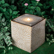 Load image into Gallery viewer, 14.75"H Sand Beige Embossed Pattern Cubic Ceramic Fountain with Pump and LED Light