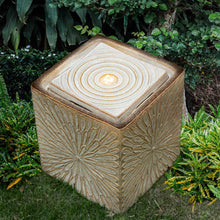 Load image into Gallery viewer, 14.75"H Sand Beige Embossed Pattern Cubic Ceramic Fountain with Pump and LED Light
