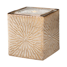 Load image into Gallery viewer, 14.75"H Sand Beige Embossed Pattern Cubic Ceramic Fountain with Pump and LED Light