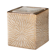 Load image into Gallery viewer, 14.75"H Sand Beige Embossed Pattern Cubic Ceramic Fountain with Pump and LED Light