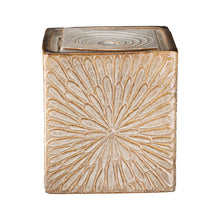 Load image into Gallery viewer, 14.75"H Sand Beige Embossed Pattern Cubic Ceramic Fountain with Pump and LED Light