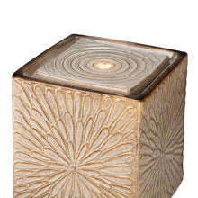 Load image into Gallery viewer, 14.75"H Sand Beige Embossed Pattern Cubic Ceramic Fountain with Pump and LED Light