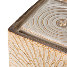 Load image into Gallery viewer, 14.75"H Sand Beige Embossed Pattern Cubic Ceramic Fountain with Pump and LED Light