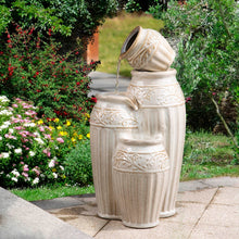 Load image into Gallery viewer, 27.25"H 3-Tier Sand Beige Embossed Pattern Ceramic Pots Fountain with Pump and LED Light