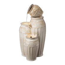 Load image into Gallery viewer, 27.25"H 3-Tier Sand Beige Embossed Pattern Ceramic Pots Fountain with Pump and LED Light