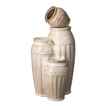 Load image into Gallery viewer, 27.25"H 3-Tier Sand Beige Embossed Pattern Ceramic Pots Fountain with Pump and LED Light