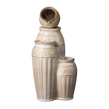 Load image into Gallery viewer, 27.25"H 3-Tier Sand Beige Embossed Pattern Ceramic Pots Fountain with Pump and LED Light