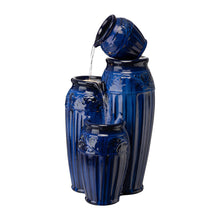 Load image into Gallery viewer, 27.25"H 3-Tier Cobalt Blue Embossed Pattern Ceramic Pots Fountain with Pump and LED Light