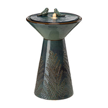 Load image into Gallery viewer, 27.5"H Turquoise Two Birds Embossed Plant Pattern Pedestal Ceramic Fountain with Pump and LED Light