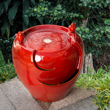 Load image into Gallery viewer, 19.5"H Red Two Birds Embossed Plant Pattern Ceramic Pot Fountain with Pump and LED Light