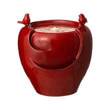 Load image into Gallery viewer, 19.5"H Red Two Birds Embossed Plant Pattern Ceramic Pot Fountain with Pump and LED Light