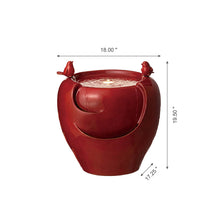 Load image into Gallery viewer, 19.5"H Red Two Birds Embossed Plant Pattern Ceramic Pot Fountain with Pump and LED Light