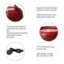 Load image into Gallery viewer, 19.5"H Red Two Birds Embossed Plant Pattern Ceramic Pot Fountain with Pump and LED Light