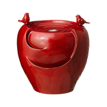 Load image into Gallery viewer, 19.5"H Red Two Birds Embossed Plant Pattern Ceramic Pot Fountain with Pump and LED Light