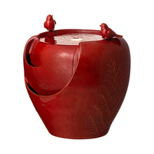 Load image into Gallery viewer, 19.5"H Red Two Birds Embossed Plant Pattern Ceramic Pot Fountain with Pump and LED Light