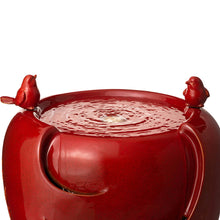 Load image into Gallery viewer, 19.5"H Red Two Birds Embossed Plant Pattern Ceramic Pot Fountain with Pump and LED Light