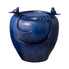 Load image into Gallery viewer, 19.5"H Cobalt Blue Two Birds Embossed Plant Pattern Ceramic Pot Fountain with Pump and LED Light