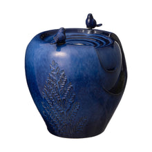Load image into Gallery viewer, 19.5"H Cobalt Blue Two Birds Embossed Plant Pattern Ceramic Pot Fountain with Pump and LED Light