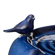 Load image into Gallery viewer, 19.5"H Cobalt Blue Two Birds Embossed Plant Pattern Ceramic Pot Fountain with Pump and LED Light