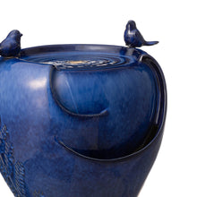 Load image into Gallery viewer, 19.5"H Cobalt Blue Two Birds Embossed Plant Pattern Ceramic Pot Fountain with Pump and LED Light