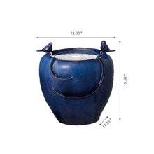 Load image into Gallery viewer, 19.5"H Cobalt Blue Two Birds Embossed Plant Pattern Ceramic Pot Fountain with Pump and LED Light