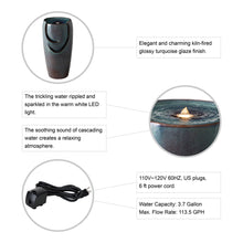 Load image into Gallery viewer, 29.25"H Oversized Turquoise Ceramic Pot Fountain with Pump and LED Light