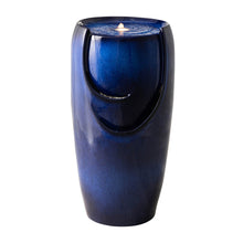 Load image into Gallery viewer, 29.25"H Oversized Cobalt Blue Ceramic Pot Fountain with Pump and LED Light
