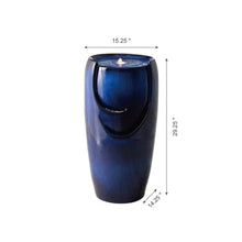 Load image into Gallery viewer, 29.25"H Oversized Cobalt Blue Ceramic Pot Fountain with Pump and LED Light