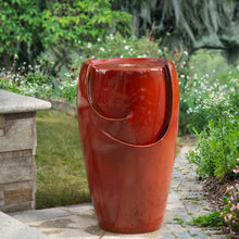Load image into Gallery viewer, 21.25"H Red Ceramic Pot Fountain with Pump and LED Light