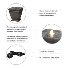 Load image into Gallery viewer, 17.5"H Elegant Stone Sculpture Pattern Polyresin Outdoor Fountain with LED Light and Pump