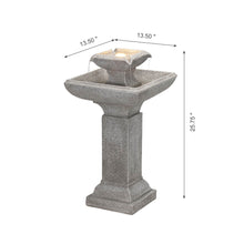 Load image into Gallery viewer, 25.75"H Modern and Minimalist Pedestal 2-Tier Polyresin Outdoor Fountain with LED Light and Pump