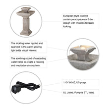 Load image into Gallery viewer, 25.75"H Modern and Minimalist Pedestal 2-Tier Polyresin Outdoor Fountain with LED Light and Pump