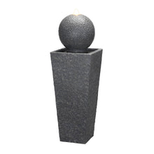Load image into Gallery viewer, 40.25"H Modern Oversized Geometric Pedestal and Sphere Polyresin Outdoor Fountain with LED Light and Pump