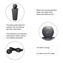 Load image into Gallery viewer, 40.25"H Modern Oversized Geometric Pedestal and Sphere Polyresin Outdoor Fountain with LED Light and Pump